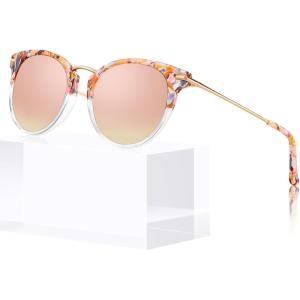 CARFIA Fashion Polarized Sunglasses for Women Hand-crafted Acetate Sunnies CA5012(6. Clear Pink Frame Pink Mirror)