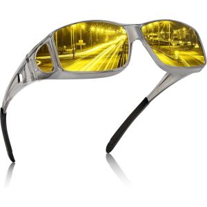 CARFIA Night Driving Glasses for Men Women, Fit Over Night Vision Glasses, Anti Glare Yellow Lens(1. Transparent Gray Frame Yellow Lens)