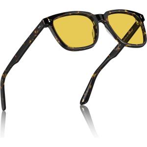 CARFIA Retro Night Vision Glasses for Men – Acetate Square Night Driving Glasses, Reduces Headlight Glare & Enhances Clarity(1. Tortoise Frame Yellow Lens(night Vision))
