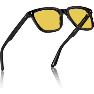 CARFIA Retro Night Vision Glasses for Men – Acetate Square Night Driving Glasses, Reduces Headlight Glare & Enhances Clarity(2. Black Frame Yellow Lens(night Vision))
