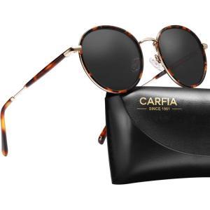 CARFIA Retro Small Round Polarized Womens Sunglasses UV Protection, Trendy Vintage Stylish Designer Sunglasses CA1949(B: Metal & Tortoise Frame + Grey Lens)