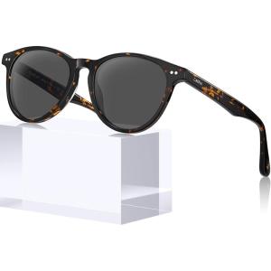 CARFIA Retro Womens Sunglasses Polarized Oval Acetate Durable 5-Barrel Hinges UV400 Protection Shades(1. Tortoise Frame Grey Lens)