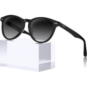 CARFIA Retro Womens Sunglasses Polarized Oval Acetate Durable 5-Barrel Hinges UV400 Protection Shades(3. Black Frame Gradation Grey Lens)
