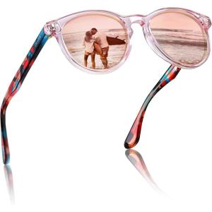 CARFIA Retro Womens Sunglasses Polarized Oval Acetate Durable 5-Barrel Hinges UV400 Protection Shades(4. Butterfly Frame Pink Mirror)
