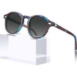 CARFIA Round Acetate Polarized Sunglasses for Women Fashion Retro Sun Glasses CA5266(1. Blue Tortoise Frame Gray Gradient Lenses)
