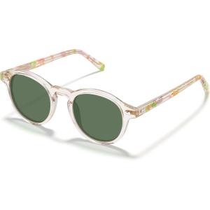 CARFIA Round Acetate Polarized Sunglasses for Women Fashion Retro Sun Glasses CA5266(3-2. Clear Tea Frame Green Lenses)