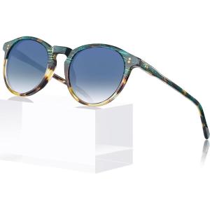 CARFIA Round Polarized Sunglasses for Women UV Protection Acetate Frame Classic Retro Style CA2302(2. Tortoise Frame Blue Gradient Lens)