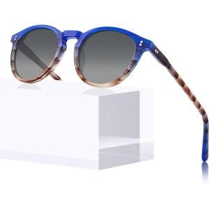 CARFIA Round Polarized Sunglasses for Women UV Protection Acetate Frame Classic Retro Style CA2302(6. Translucent Brown Floral Frame)