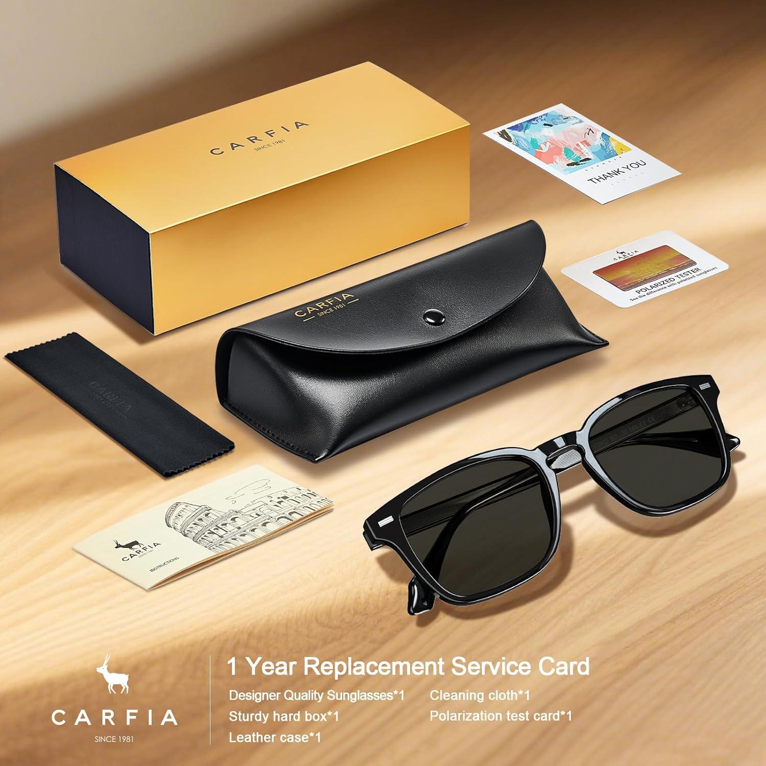 imageCARFIA Retro Mens Sunglasses Womens Polarized Classic Acetate Square UV400 Protection Driving GlassesA1 Black Frame Grey Lens