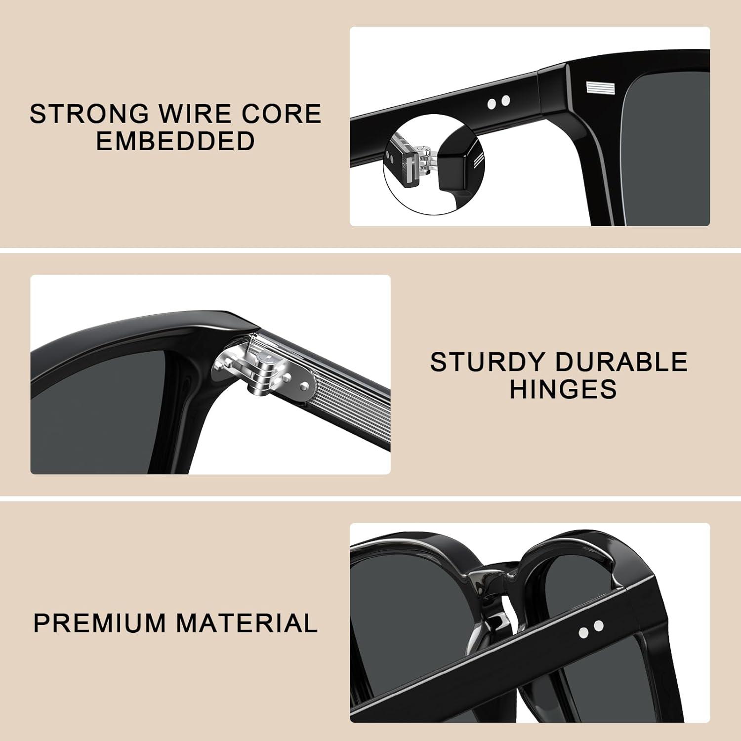 imageCARFIA Retro Mens Sunglasses Womens Polarized Classic Acetate Square UV400 Protection Driving GlassesA1 Black Frame Grey Lens