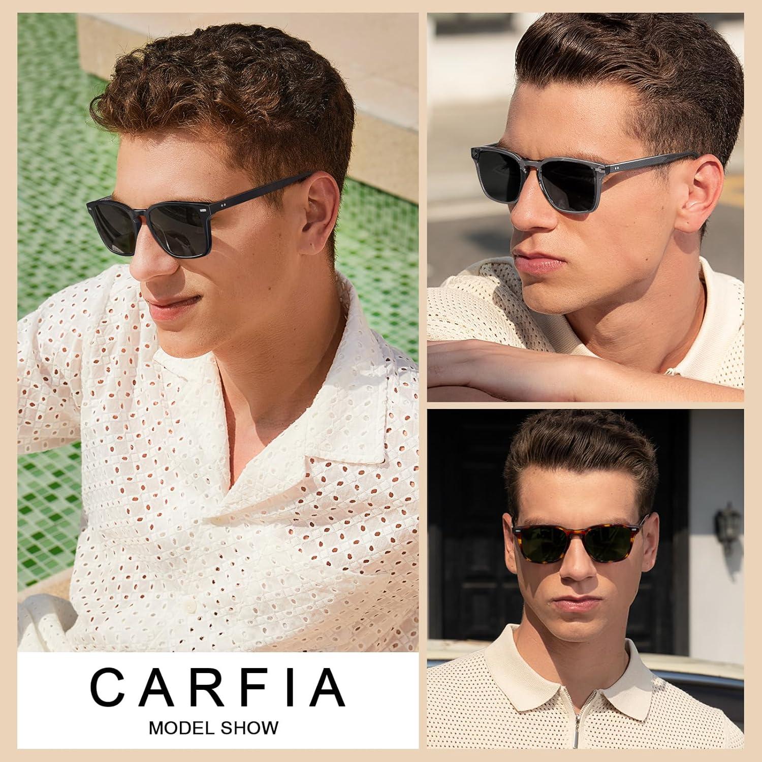 imageCARFIA Retro Mens Sunglasses Womens Polarized Classic Acetate Square UV400 Protection Driving GlassesA1 Black Frame Grey Lens