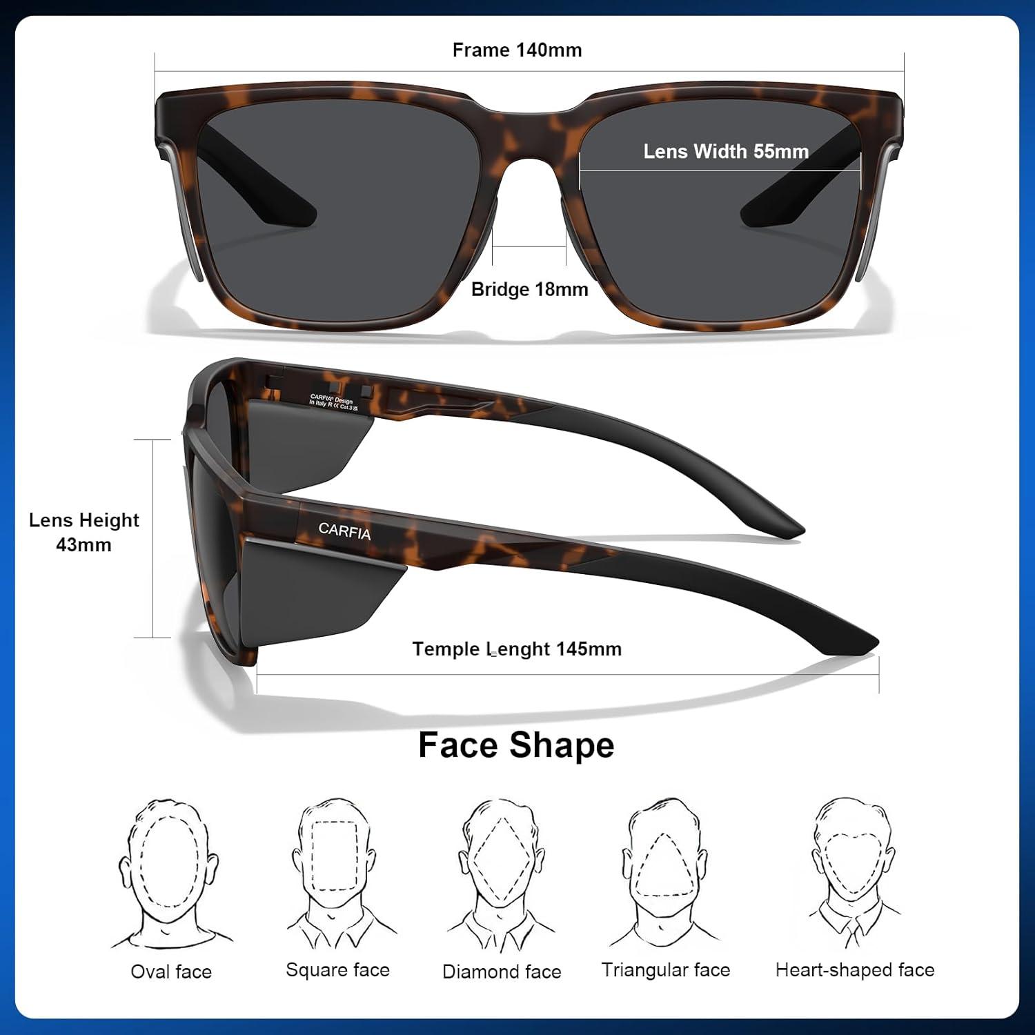 imageCARFIA Sports Casual Polarized Sunglasses For Men Women With Removable Side Shield UV 400 Protection CA09211tortoise Frame Gray Lens