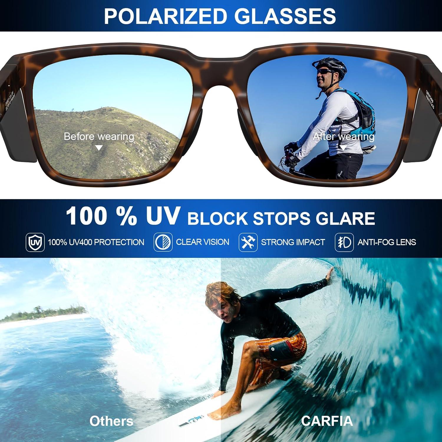 imageCARFIA Sports Casual Polarized Sunglasses For Men Women With Removable Side Shield UV 400 Protection CA09211tortoise Frame Gray Lens