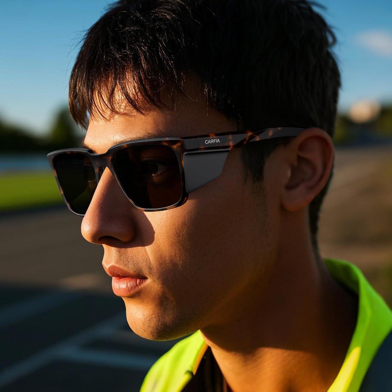 imageCARFIA Sports Casual Polarized Sunglasses For Men Women With Removable Side Shield UV 400 Protection CA09211tortoise Frame Gray Lens