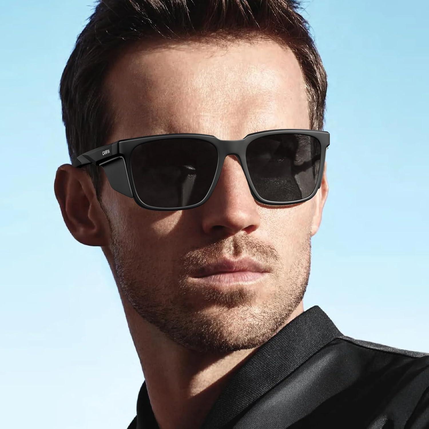 imageCARFIA Sports Casual Polarized Sunglasses For Men Women With Removable Side Shield UV 400 Protection CA09212black Frame Gray Lens