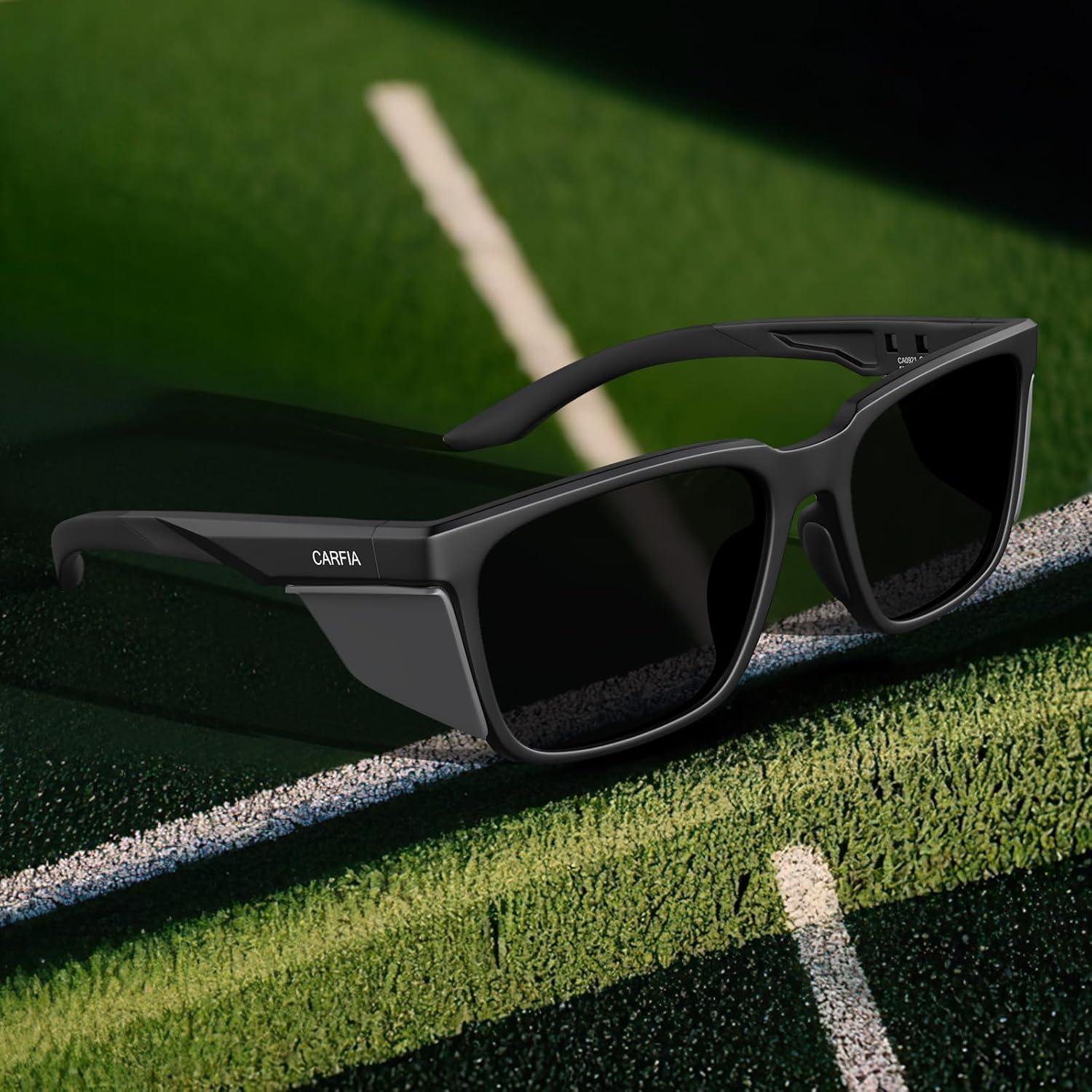 imageCARFIA Sports Casual Polarized Sunglasses For Men Women With Removable Side Shield UV 400 Protection CA09212black Frame Gray Lens