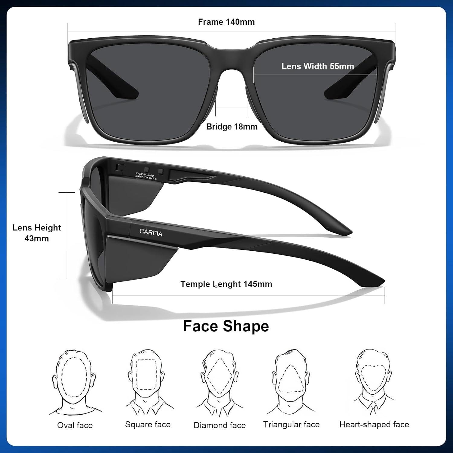 imageCARFIA Sports Casual Polarized Sunglasses For Men Women With Removable Side Shield UV 400 Protection CA09212black Frame Gray Lens