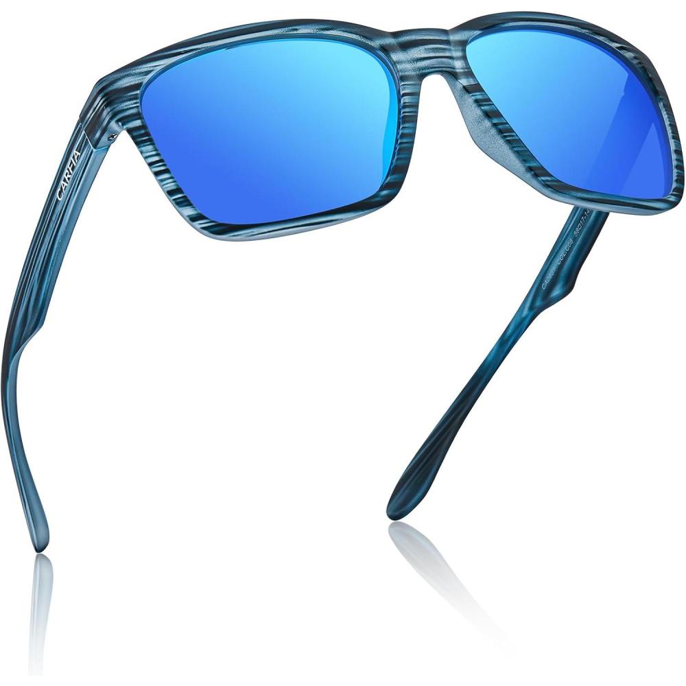 imageCARFIA Casual Polarized Mens Sunglasses UV400 Protection Lightweight Unbreakable TR90 Sports Cycling Fishing Glasses CA0951A Matte Stripe Frame Blue Mirror Lens