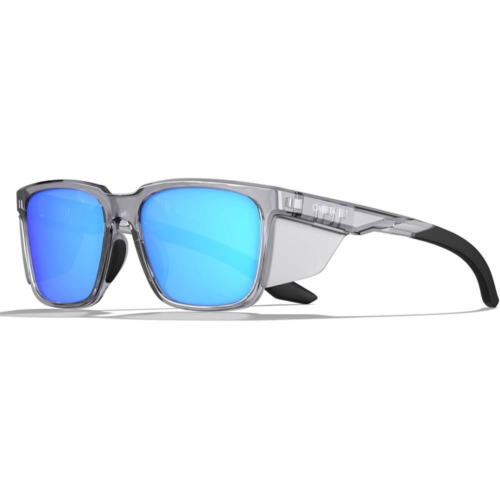 imageCARFIA Sports Casual Polarized Sunglasses For Men Women With Removable Side Shield UV 400 Protection CA09213gray Frame Ice Blue Lens