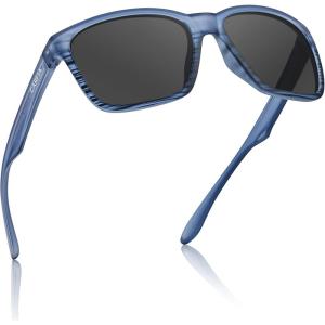 CARFIA Casual Polarized Mens Sunglasses UV400 Protection, Lightweight Unbreakable TR90 Sports Cycling Fishing Glasses CA0951(C: Matte Stripe Frame Gray Lens)