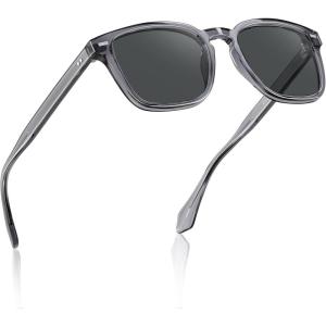 CARFIA Retro Men’s Sunglasses Womens Polarized Classic Acetate Square UV400 Protection Driving Glasses(A3.transparent Grey Frame Grey Lens)