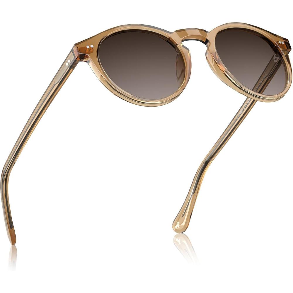 imageCARFIA Acetate Vintage Round Polarized Sunglasses for Men UV400 Lenses Handcrafted Frame4 Clear Brown Frame Gradient Brown Lenses