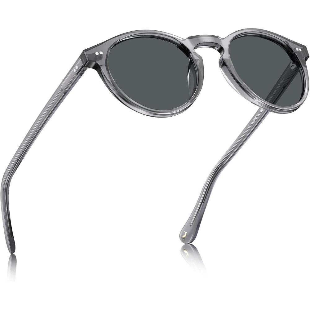 imageCARFIA Acetate Vintage Round Polarized Sunglasses for Men UV400 Lenses Handcrafted Frame6 Transparent Grey Frame Grey Lens