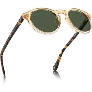 CARFIA Acetate Vintage Round Polarized Sunglasses for Men UV400 Lenses Hand-crafted Frame(5. Green Lens)