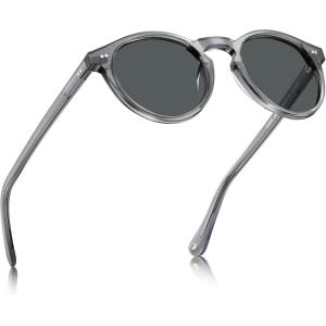 CARFIA Acetate Vintage Round Polarized Sunglasses for Men UV400 Lenses Hand-crafted Frame(6. Transparent Grey Frame Grey Lens)
