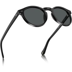 CARFIA Acetate Vintage Round Polarized Sunglasses for Men UV400 Lenses Hand-crafted Frame(7. Black Frame Grey Lens)