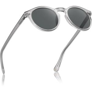 CARFIA Acetate Vintage Round Polarized Sunglasses for Men UV400 Lenses Hand-crafted Frame(8. Translucent Gray Frame/Gray Lenses)