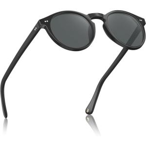 CARFIA Acetate Vintage Round Polarized Sunglasses for Men UV400 Lenses Hand-crafted Frame(9. Matte Black Frame Grey Lens)