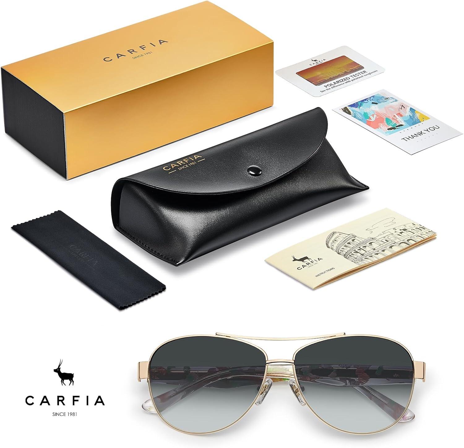 imageCARFIA Acetate Metal Sunglasses for Women Polarized UV Protection Trendy Fashion Style CA23053 Gradient Grey Lens
