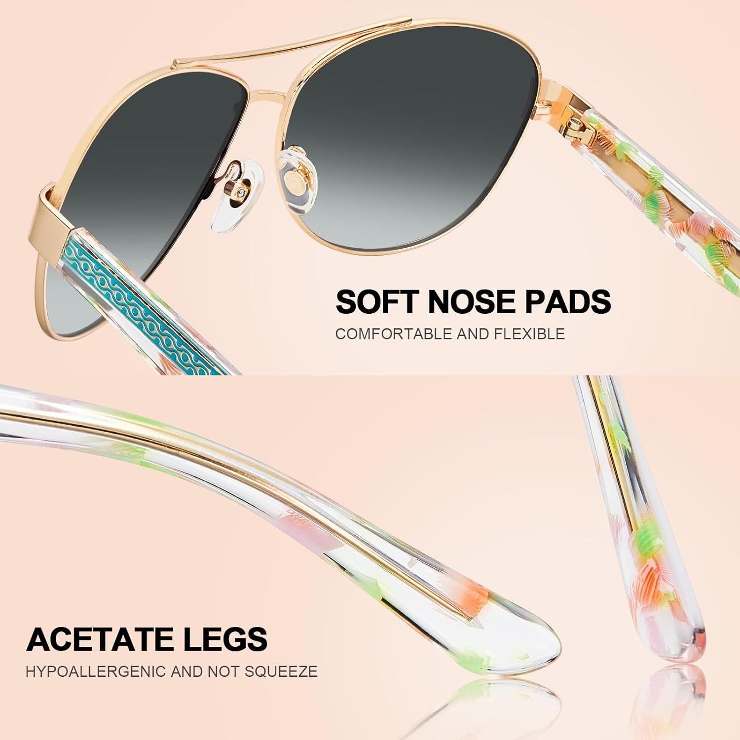 imageCARFIA Acetate Metal Sunglasses for Women Polarized UV Protection Trendy Fashion Style CA23053 Gradient Grey Lens