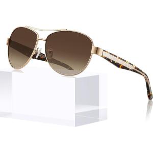 CARFIA Acetate Metal Sunglasses for Women Polarized UV Protection Trendy Fashion Style CA2305(1. Gradient Brown Lens)