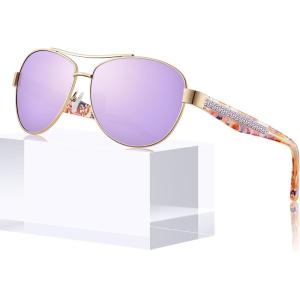 CARFIA Acetate Metal Sunglasses for Women Polarized UV Protection Trendy Fashion Style CA2305(5. Purple Mirrored Lens)