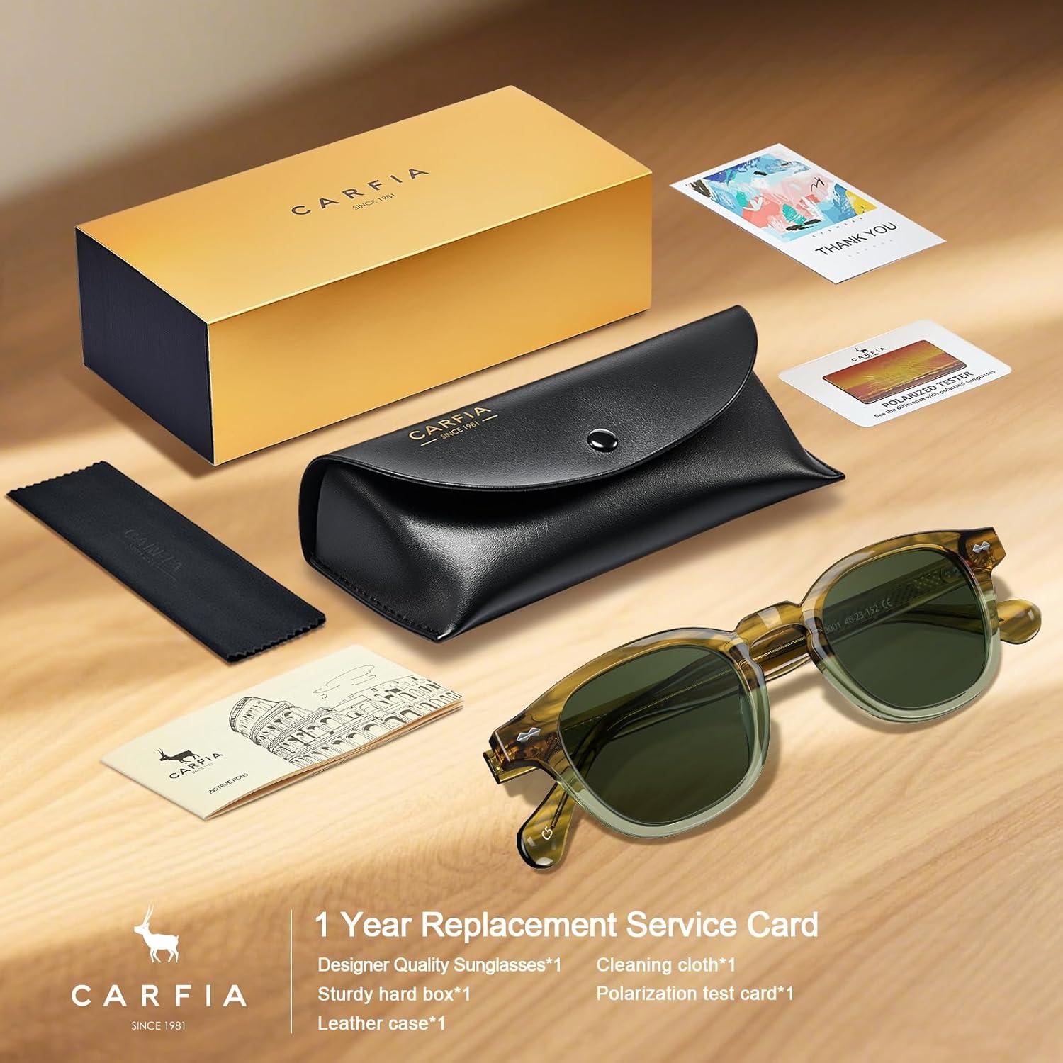 imageCARFIA Retro Cool Acetate Sunglasses for Men Polarized UV Protection Keyhole Square Sunnies Driving Shades Trendy Eyewears1olive Green Stripe Gradient Frame Green Lens