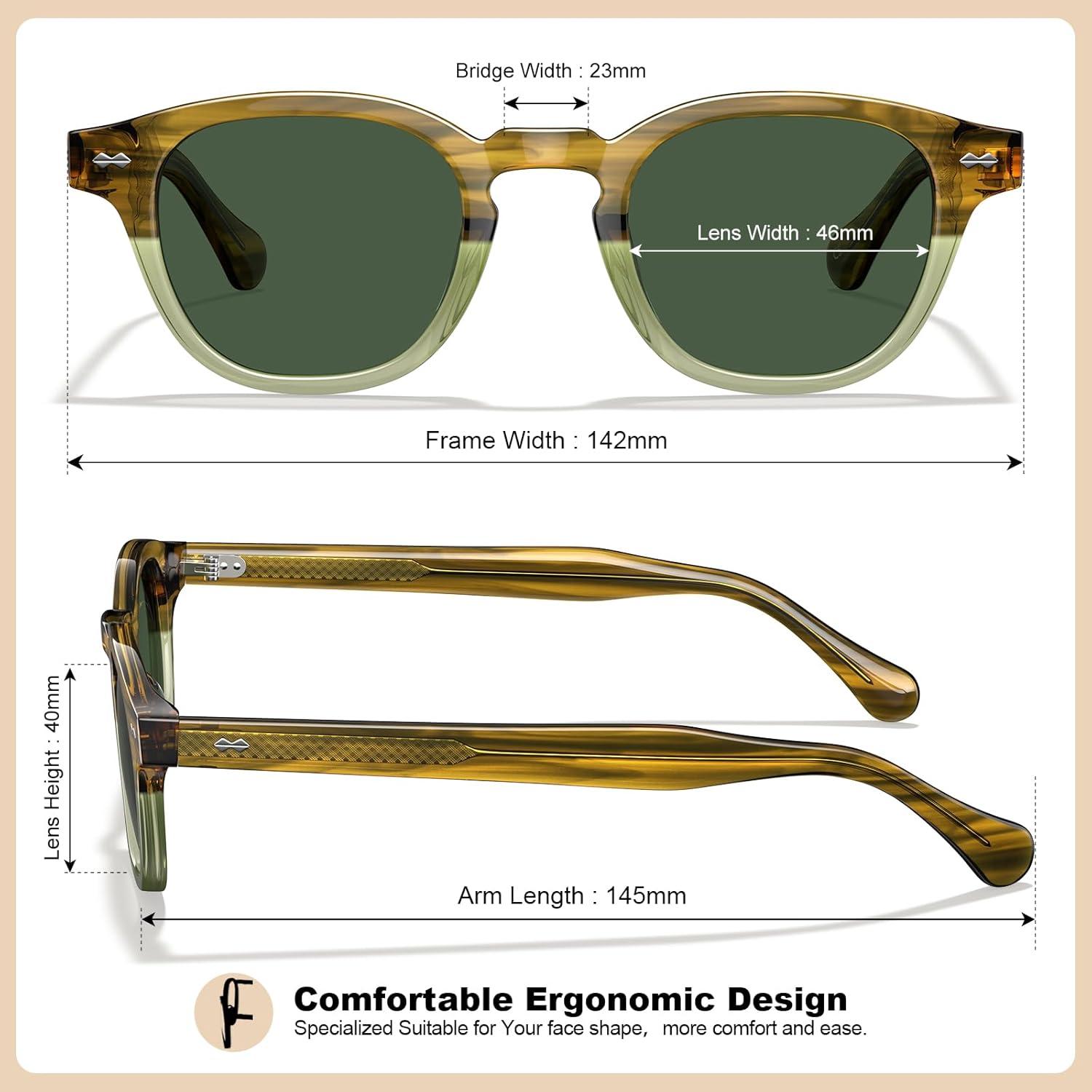 imageCARFIA Retro Cool Acetate Sunglasses for Men Polarized UV Protection Keyhole Square Sunnies Driving Shades Trendy Eyewears1olive Green Stripe Gradient Frame Green Lens