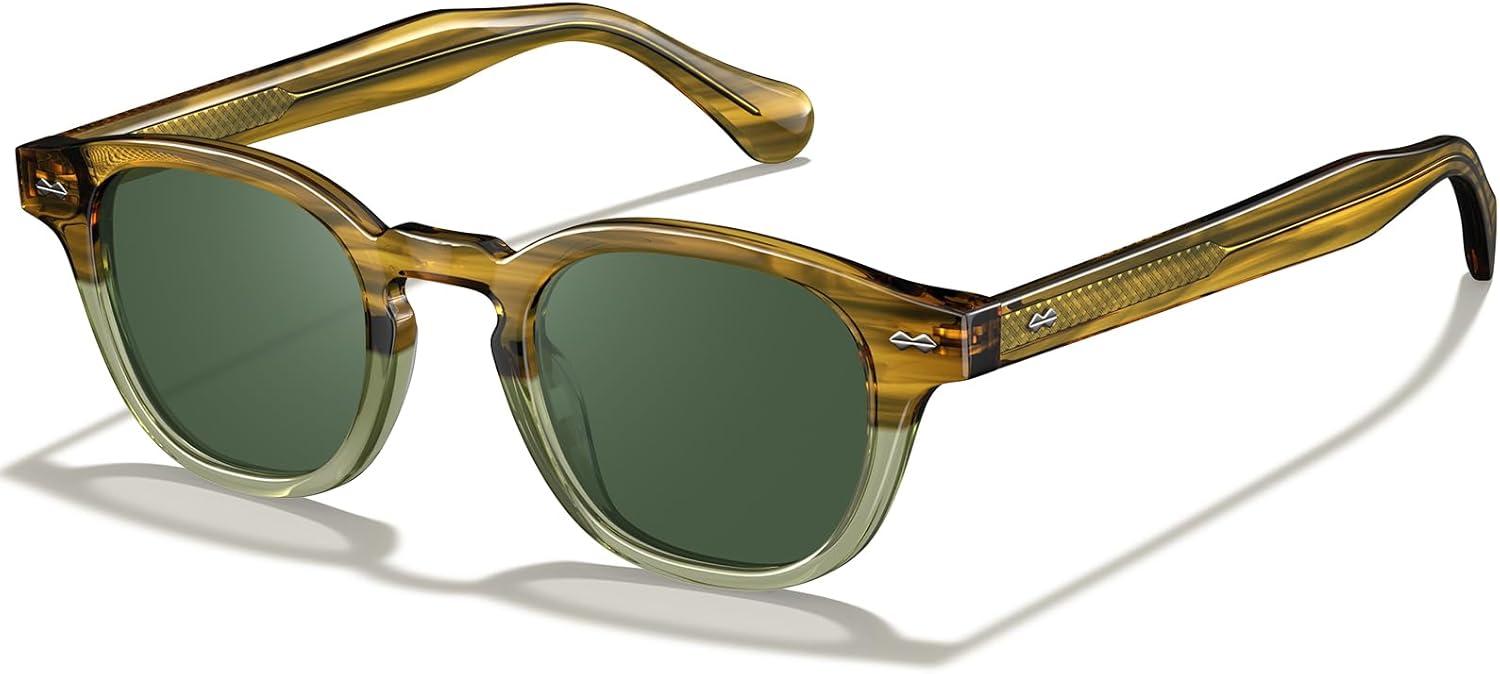 imageCARFIA Retro Cool Acetate Sunglasses for Men Polarized UV Protection Keyhole Square Sunnies Driving Shades Trendy Eyewears1olive Green Stripe Gradient Frame Green Lens