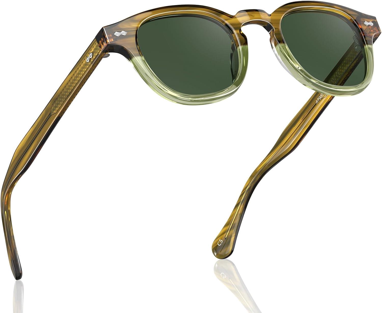 imageCARFIA Retro Cool Acetate Sunglasses for Men Polarized UV Protection Keyhole Square Sunnies Driving Shades Trendy Eyewears1olive Green Stripe Gradient Frame Green Lens