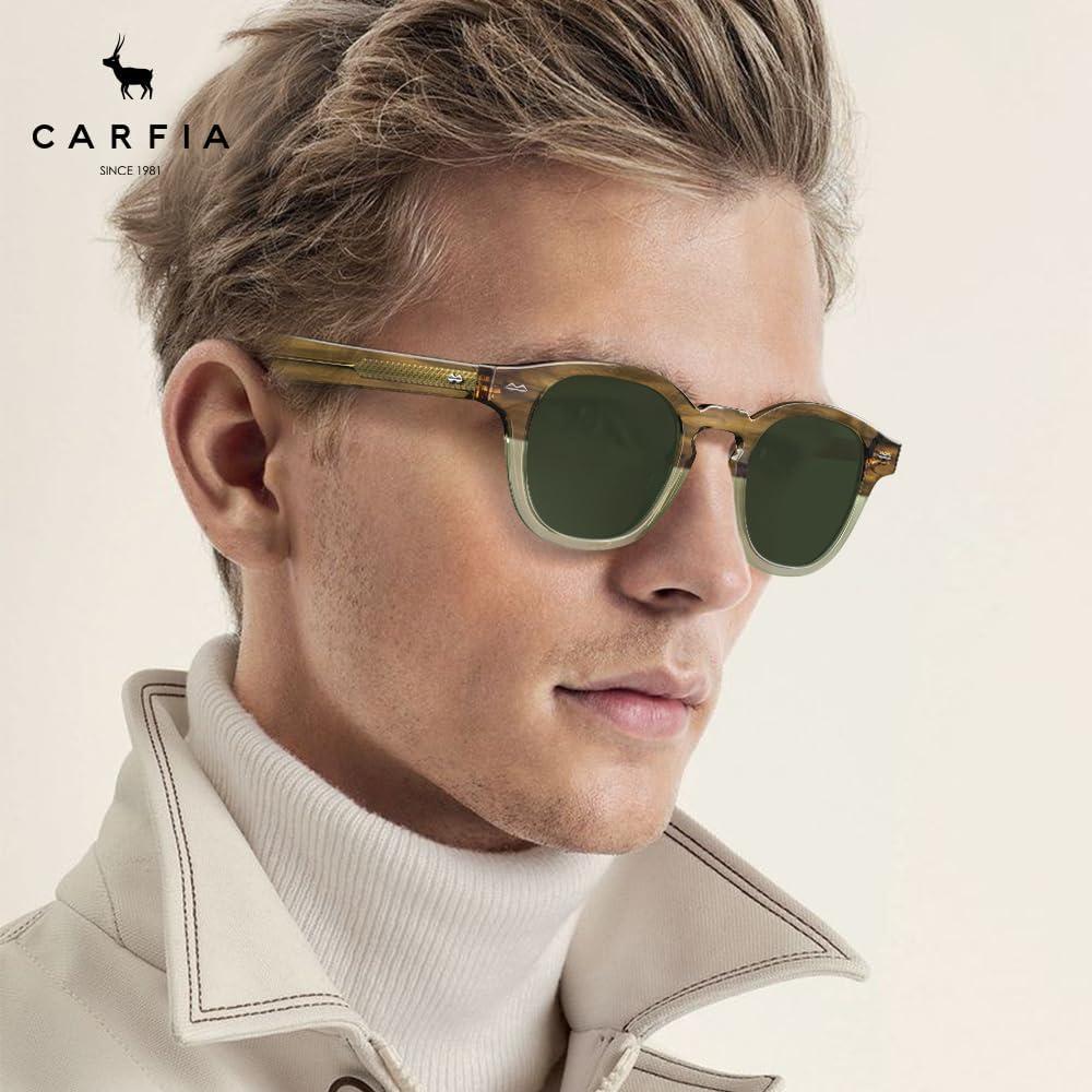 imageCARFIA Retro Cool Acetate Sunglasses for Men Polarized UV Protection Keyhole Square Sunnies Driving Shades Trendy Eyewears1olive Green Stripe Gradient Frame Green Lens
