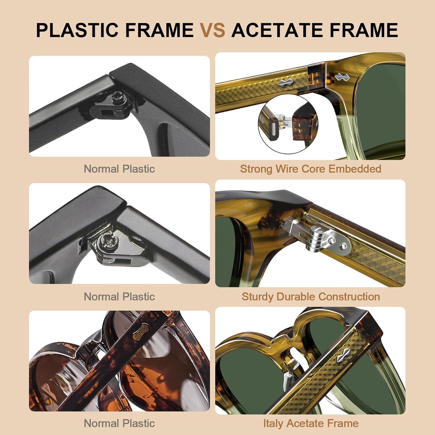 imageCARFIA Retro Cool Acetate Sunglasses for Men Polarized UV Protection Keyhole Square Sunnies Driving Shades Trendy Eyewears1olive Green Stripe Gradient Frame Green Lens