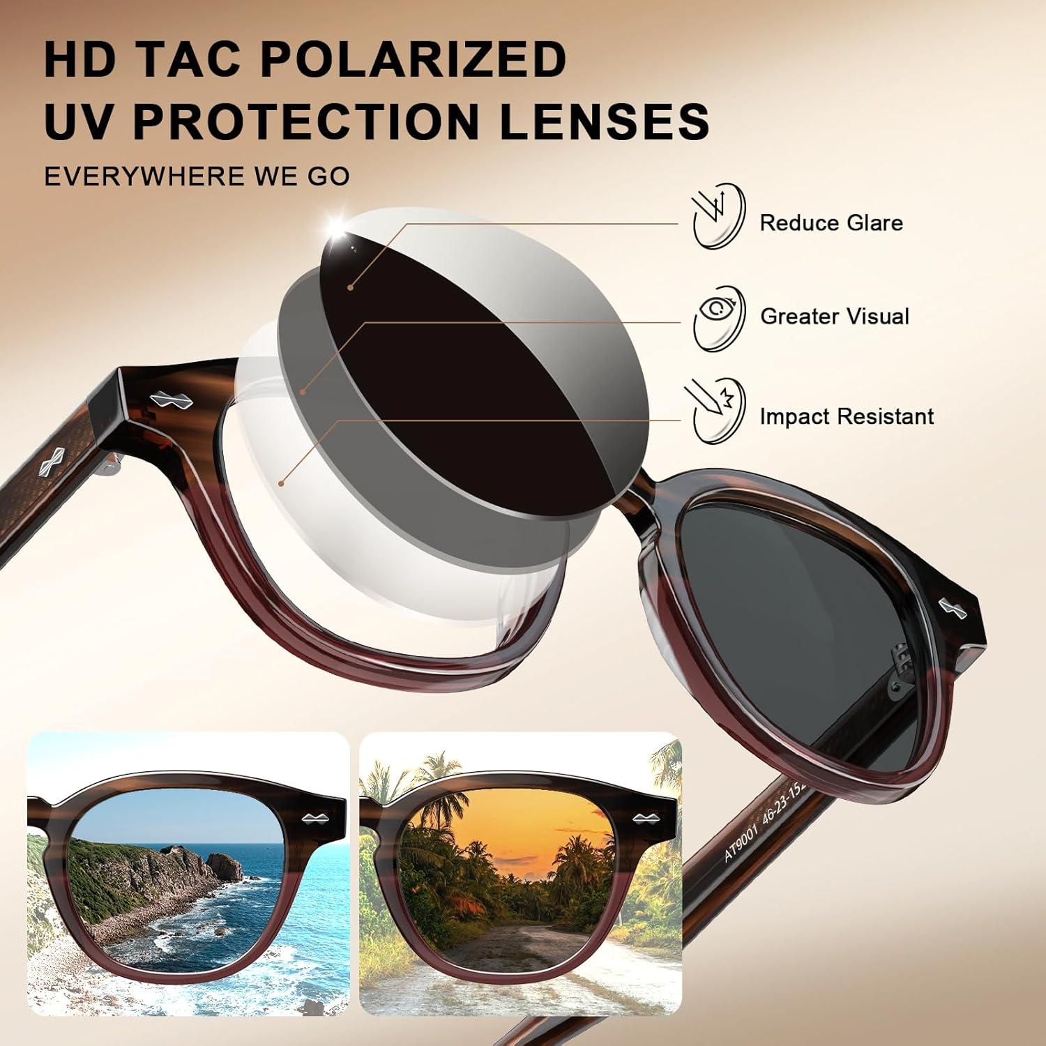 imageCARFIA Retro Cool Acetate Sunglasses for Men Polarized UV Protection Keyhole Square Sunnies Driving Shades Trendy Eyewears2 Brown Tortoise Burgundy Frame Grey Lens