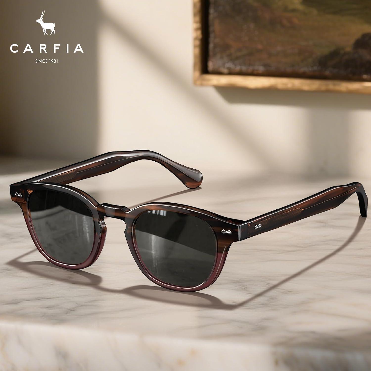 imageCARFIA Retro Cool Acetate Sunglasses for Men Polarized UV Protection Keyhole Square Sunnies Driving Shades Trendy Eyewears2 Brown Tortoise Burgundy Frame Grey Lens