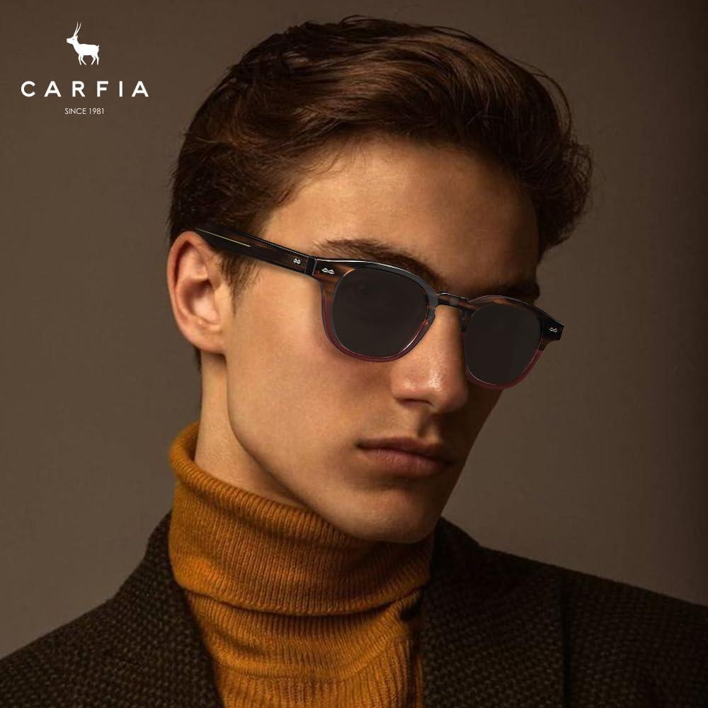imageCARFIA Retro Cool Acetate Sunglasses for Men Polarized UV Protection Keyhole Square Sunnies Driving Shades Trendy Eyewears2 Brown Tortoise Burgundy Frame Grey Lens