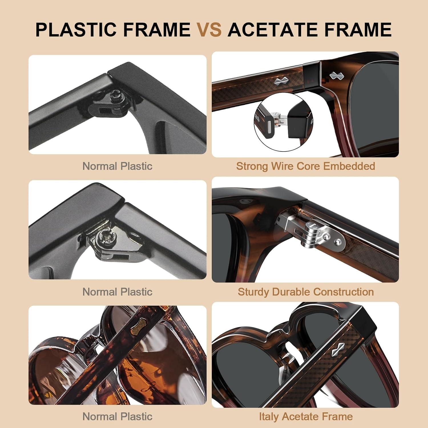 imageCARFIA Retro Cool Acetate Sunglasses for Men Polarized UV Protection Keyhole Square Sunnies Driving Shades Trendy Eyewears2 Brown Tortoise Burgundy Frame Grey Lens