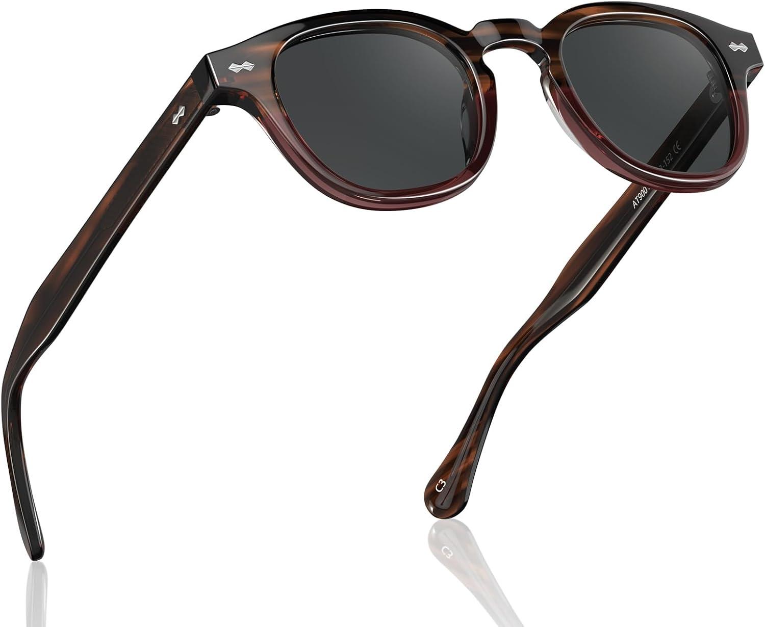 imageCARFIA Retro Cool Acetate Sunglasses for Men Polarized UV Protection Keyhole Square Sunnies Driving Shades Trendy Eyewears2 Brown Tortoise Burgundy Frame Grey Lens