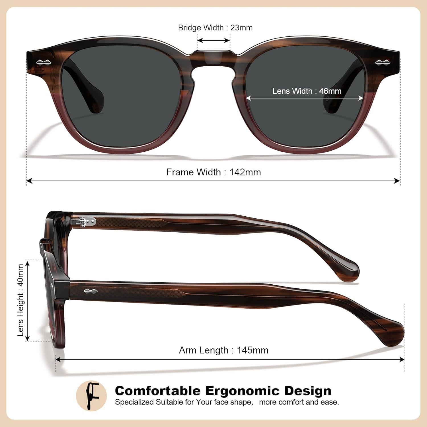 imageCARFIA Retro Cool Acetate Sunglasses for Men Polarized UV Protection Keyhole Square Sunnies Driving Shades Trendy Eyewears2 Brown Tortoise Burgundy Frame Grey Lens