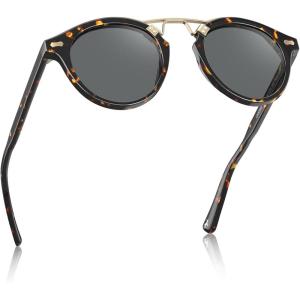 CARFIA Double Bridge Acetate Polarized Sunglasses for Men UV Protection, Retro Cool Male Eyewears Metal Brow Round Sunnies(9-4. Light Tortoise Frame Grey Lens)