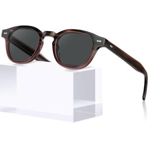 CARFIA Retro Cool Acetate Sunglasses for Men Polarized UV Protection, Keyhole Square Sunnies Driving Shades Trendy Eyewears(2. Brown Tortoise Burgundy Frame Grey Lens)